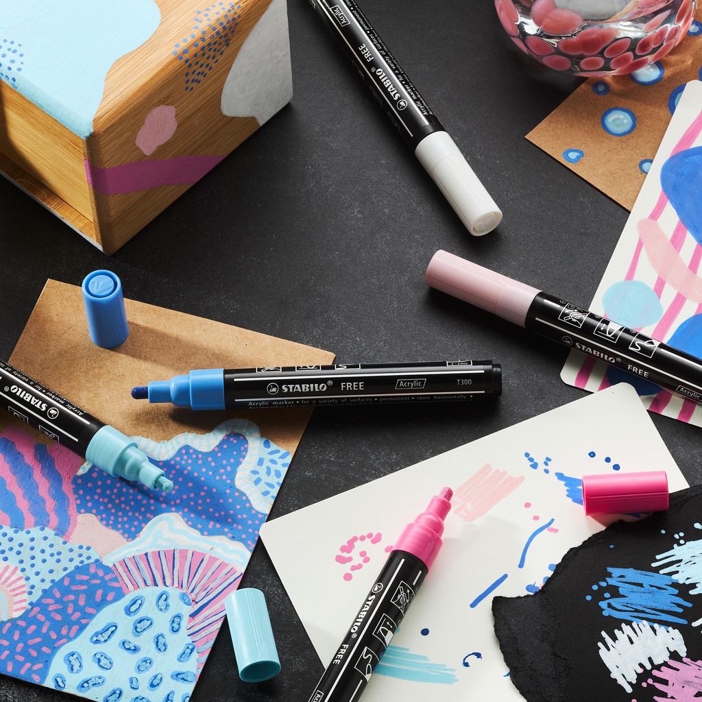 Acrylmarker STABILO  Free Acrylic Mixed Tip set à 3 breedtes zwart — afbeelding 5