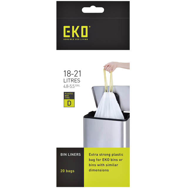 Afvalzak EKO MDPE type D met trekband 55x55cm 18-21L wit rol à 20 stuks — afbeelding 2