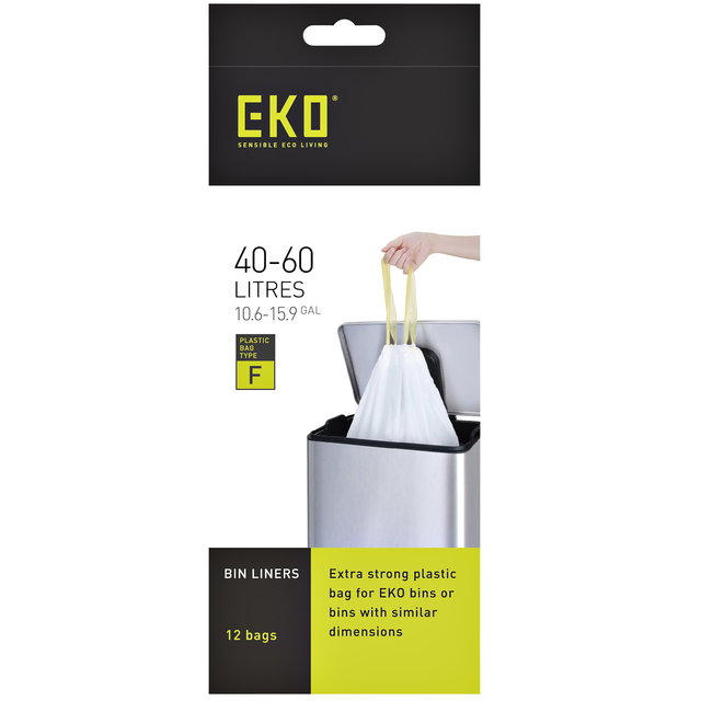 Afvalzak EKO MDPE type F met trekband 64x75cm 40-60L wit rol à 12 stuks — afbeelding 2