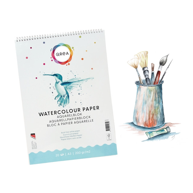 Aquarelblok Qrea A3 20 vel 200gr spiraal — afbeelding 4