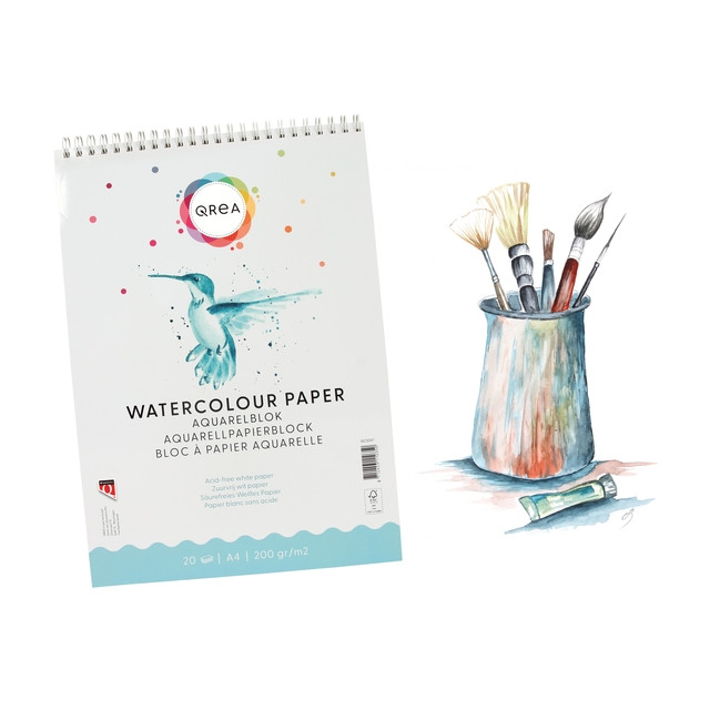 Aquarelblok Qrea A4 20 vel 200gr spiraal — afbeelding 4