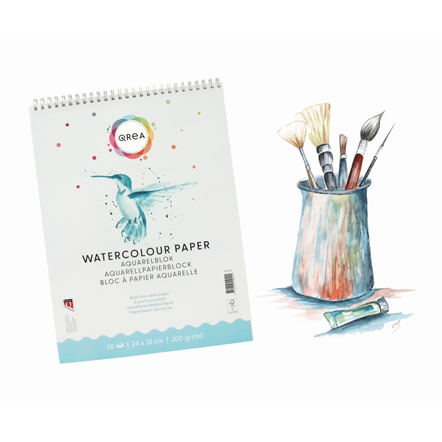 Aquarelblok Qrea 24x32 20 vel 200gr spiraal — afbeelding 4