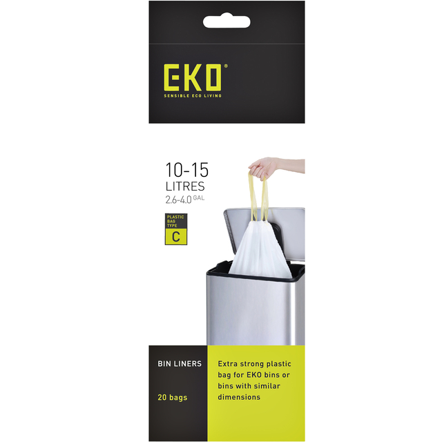 Afvalzak EKO MDPE type C met trekband 45x50cm 10-15L wit rol à 20 stuks — afbeelding 2