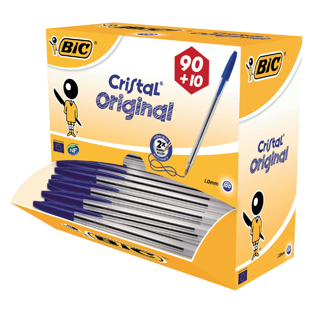 Balpen Bic Cristal medium blauw doos à  90+10 gratis — afbeelding 2