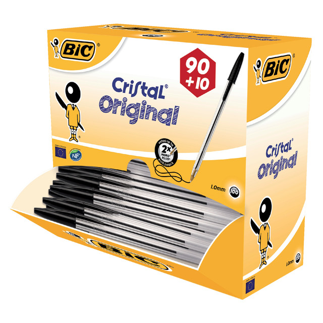 Balpen Bic Cristal medium zwart doos à 90+10 gratis — afbeelding 2