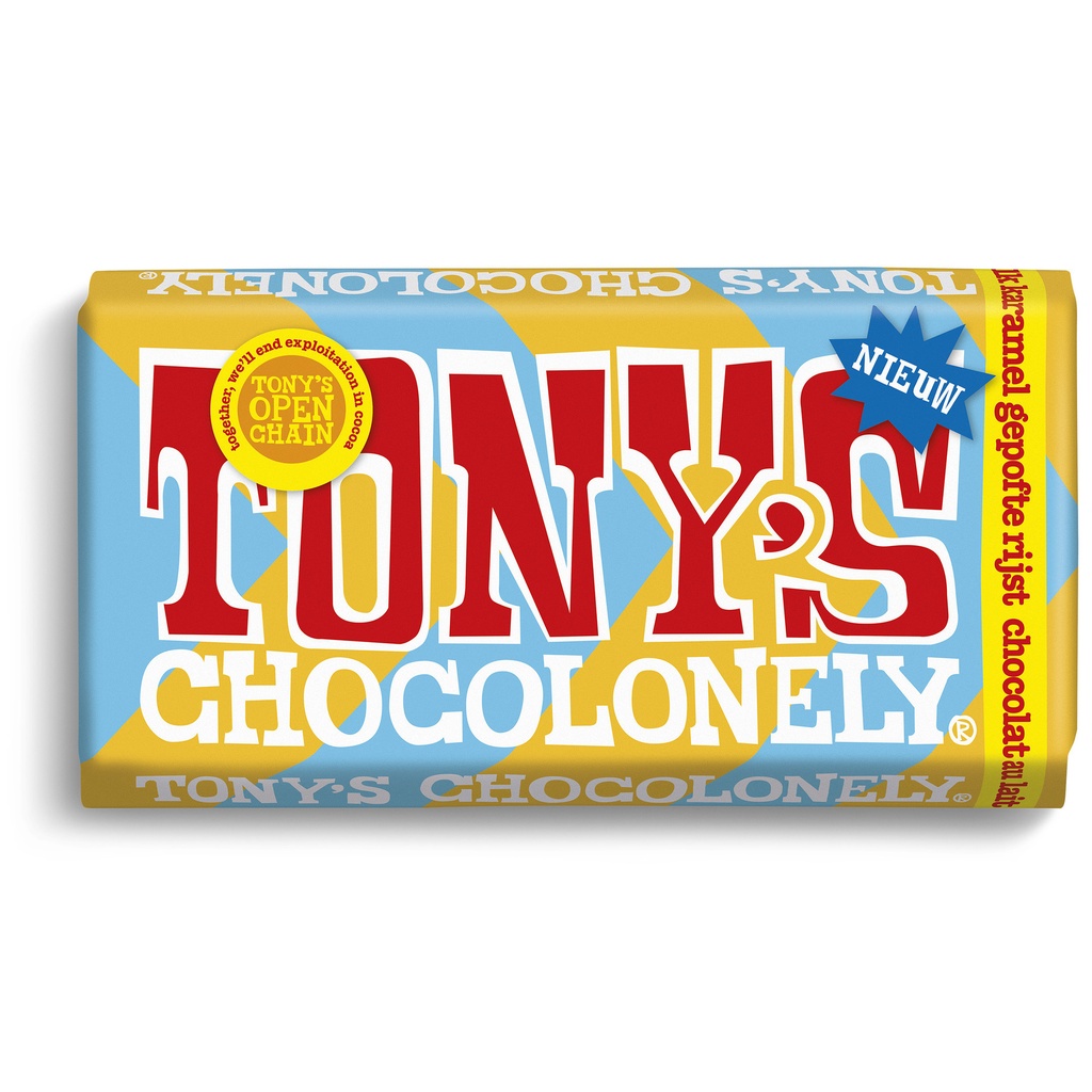 Chocolade Tony's Chocolonely melk karamel gepofte rijst 180 gram — afbeelding 2
