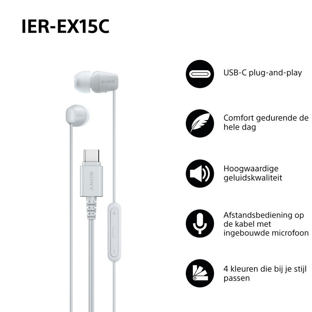 Oordopjes Sony EX15C bedraad USB-C in ear wit — afbeelding 2