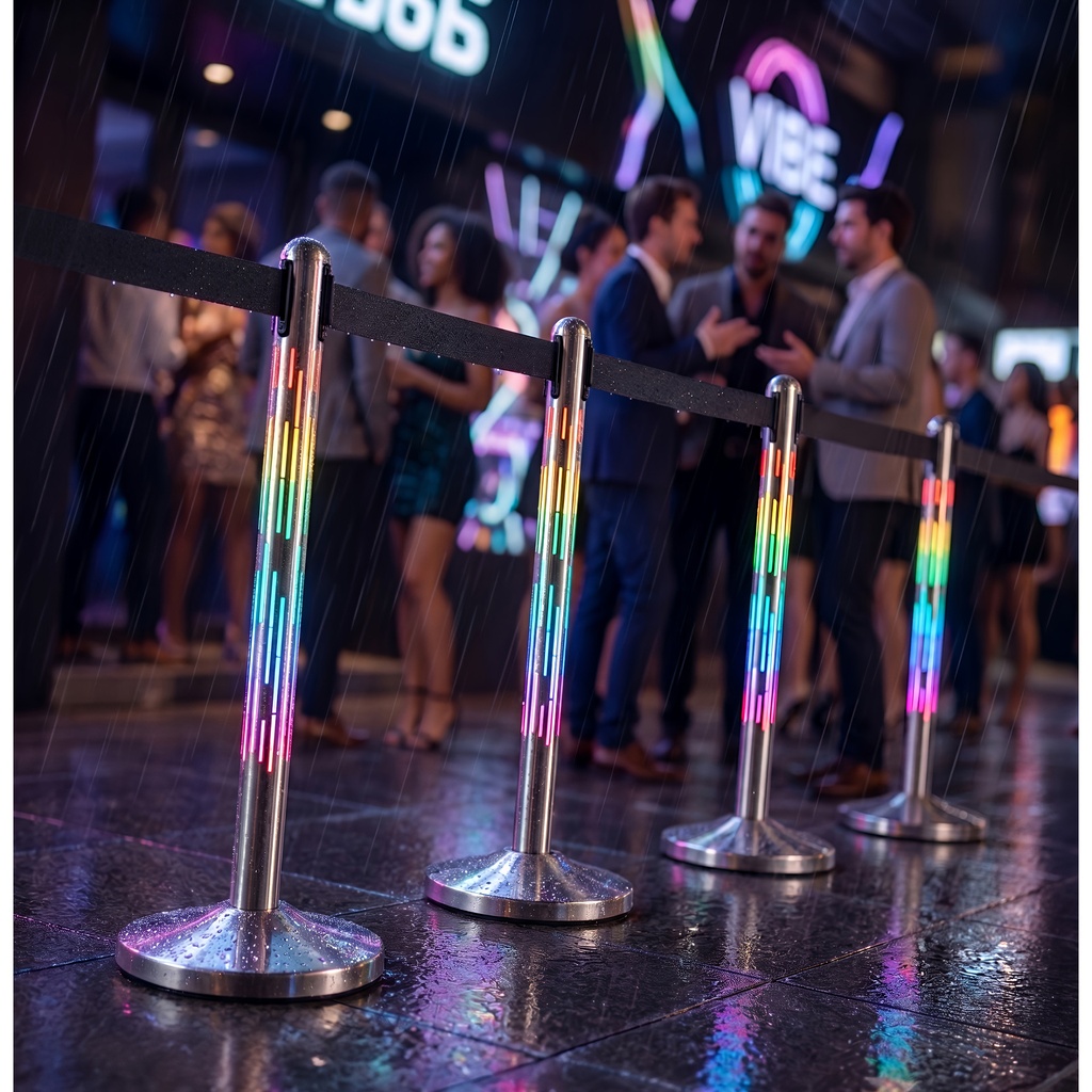Afzetpaal Securit Nova RVS met rolband en RGB-verlichting 100cm zilver — afbeelding 7