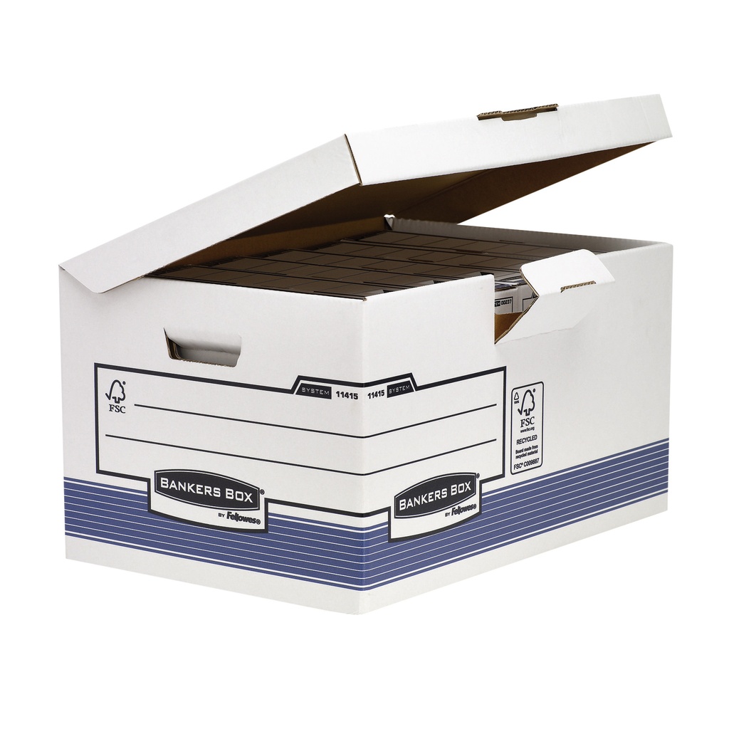 Archiefdoos Bankers Box System fold flip top maxi wit blauw — afbeelding 2