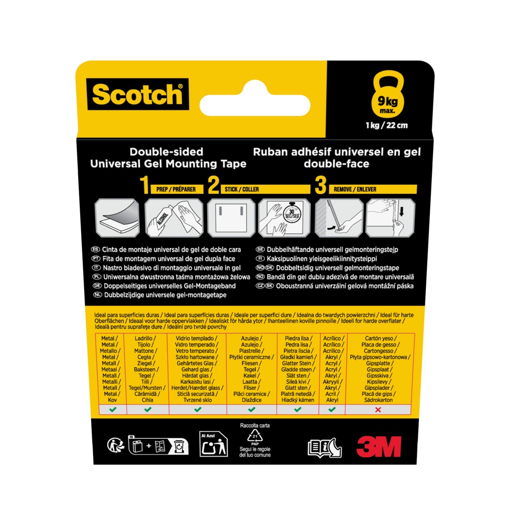 Montagetape Scotch universele dubbelzijdig geltape 3mx30mm transparant — afbeelding 3