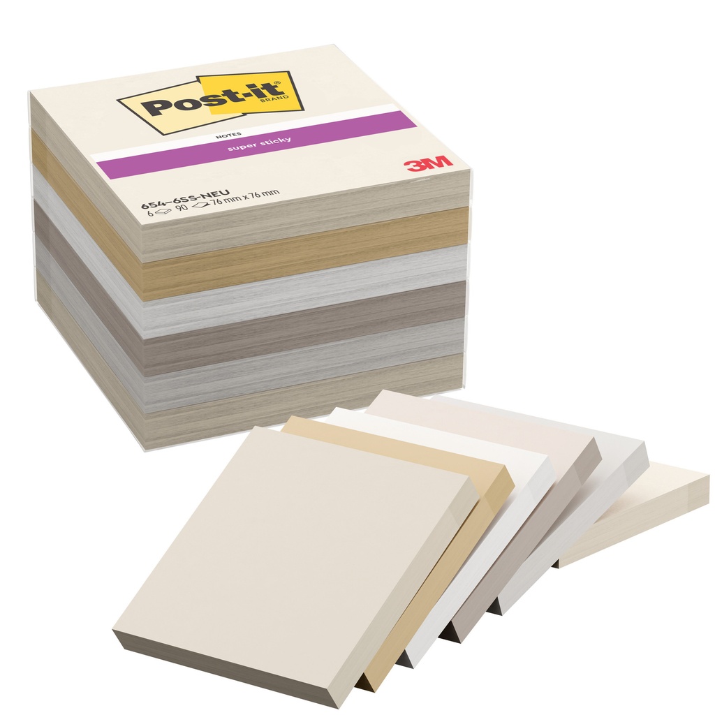 Memoblok Post-it 654 Super Sticky 76x76mm Neutrality 6 stuks — afbeelding 2