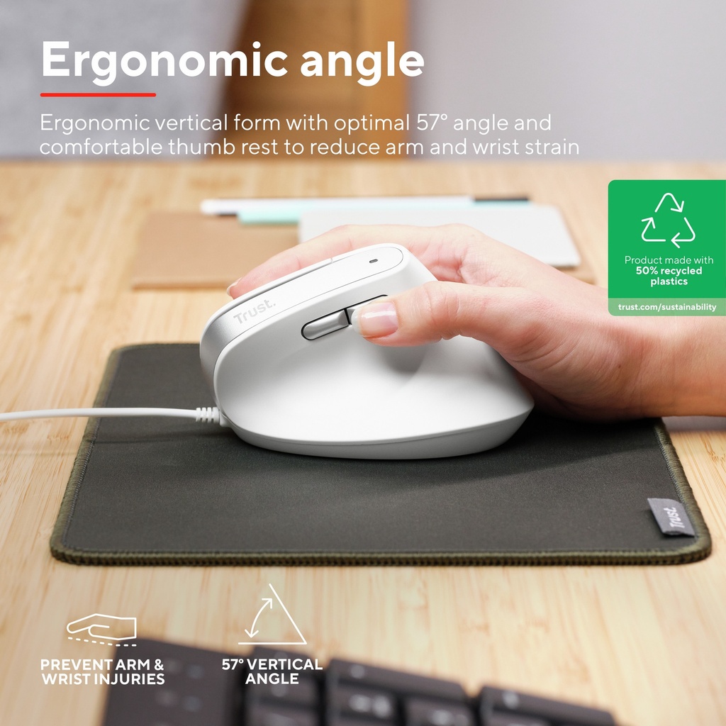 Muis Trust ergonomisch BAYO II wit — afbeelding 4