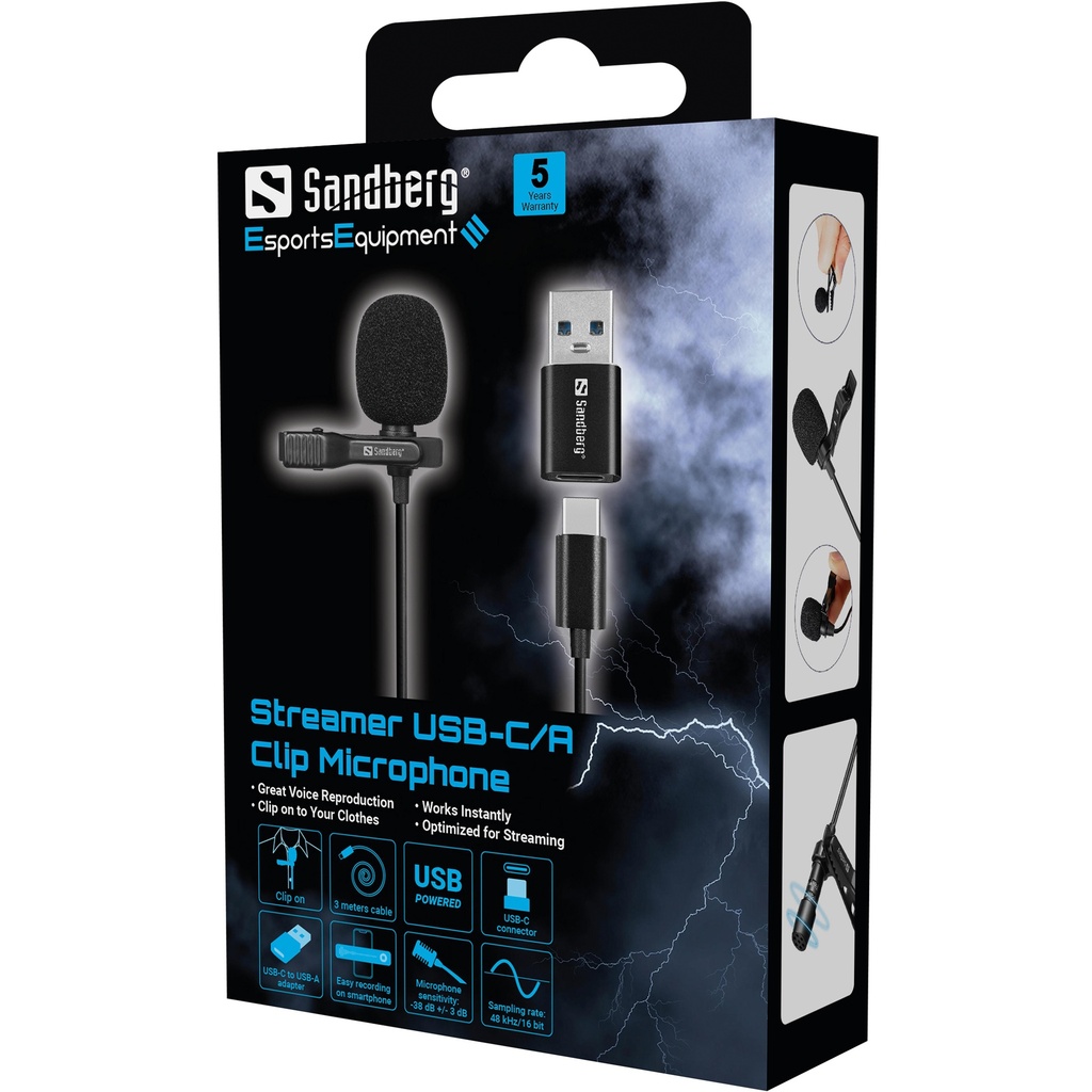 Sandberg Streamer USB Clip Microphone – productfoto