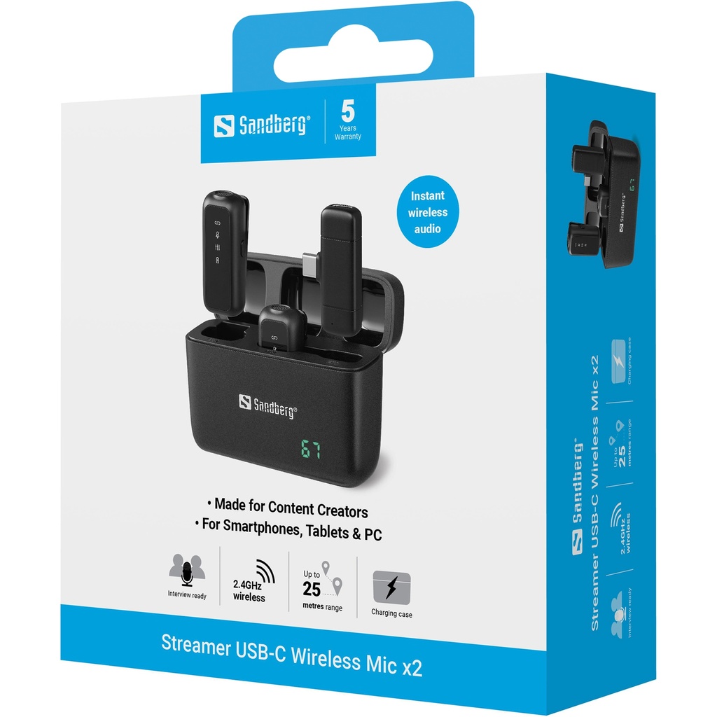 Sandberg Streamer USB-C Wireless Mic x2 – productfoto