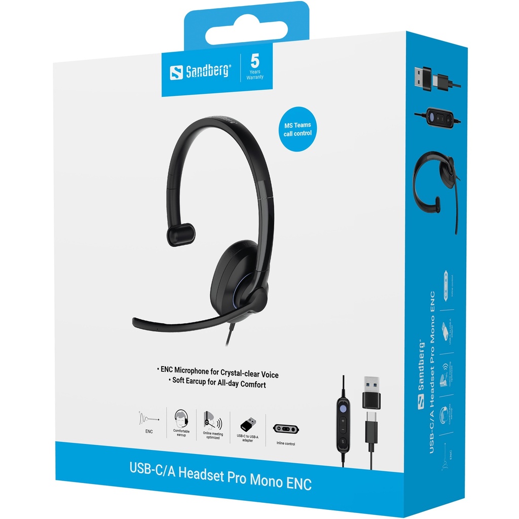 Sandberg USB-C/A Headset Pro Mono ENC – productfoto