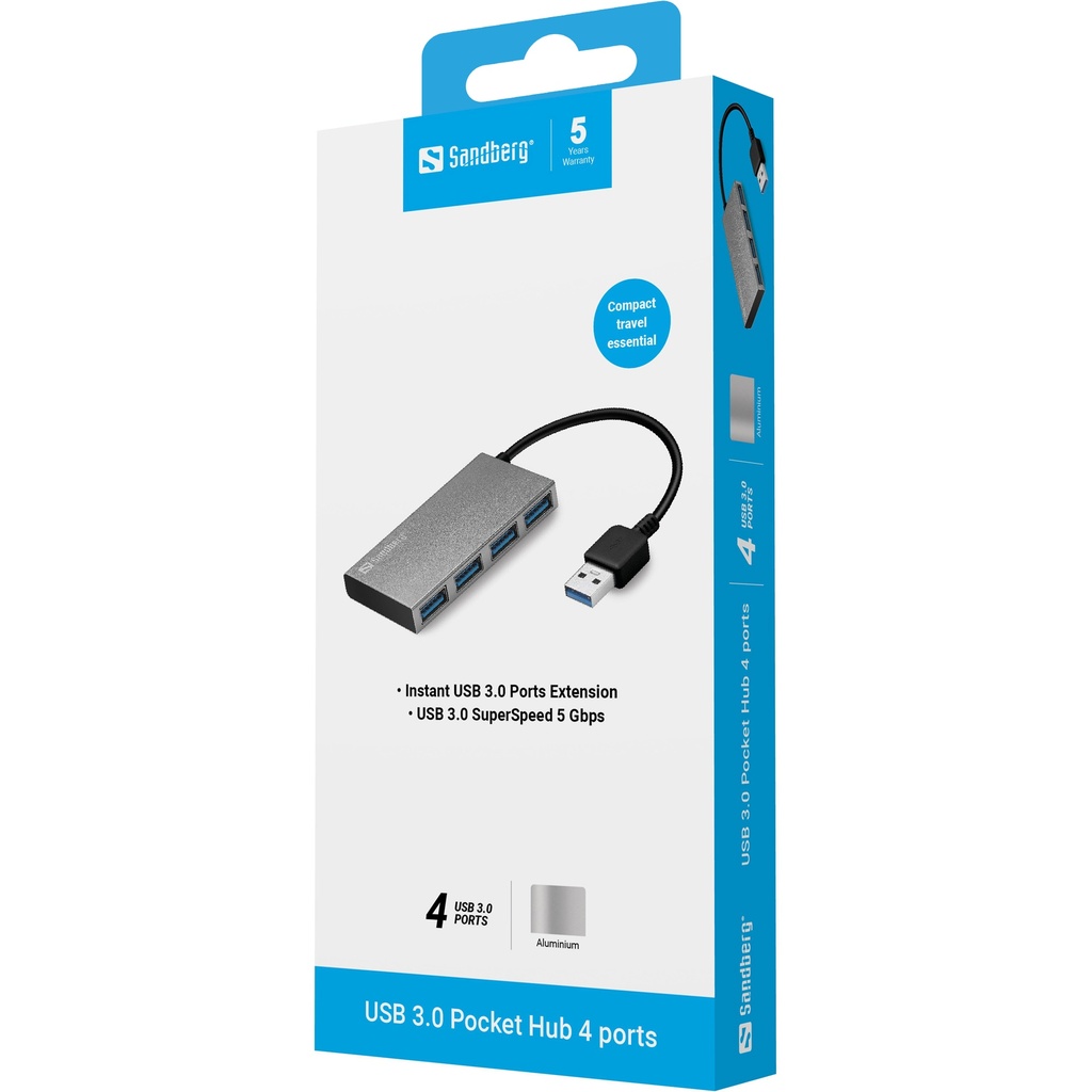 Sandberg USB 3.0 Pocket Hub 4 ports – productfoto
