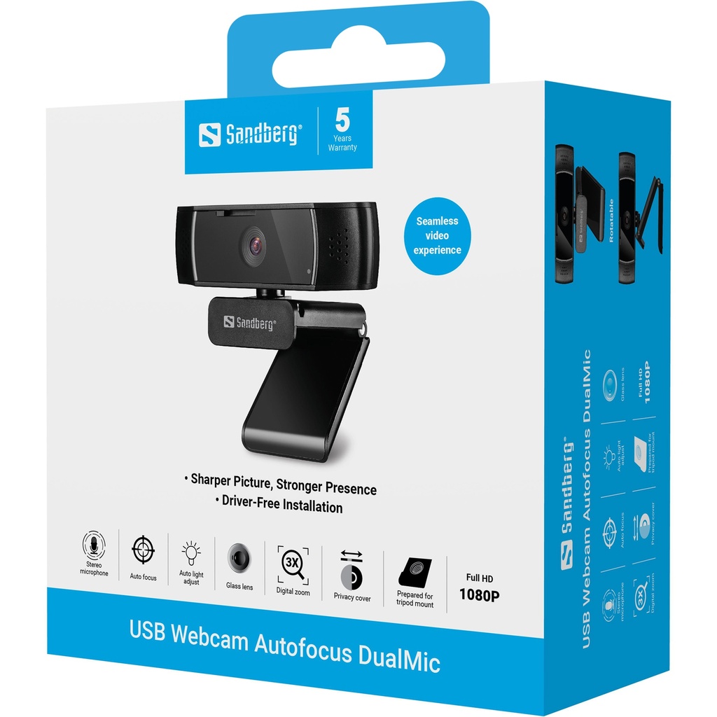 Sandberg USB Webcam Autofocus DualMic – productfoto