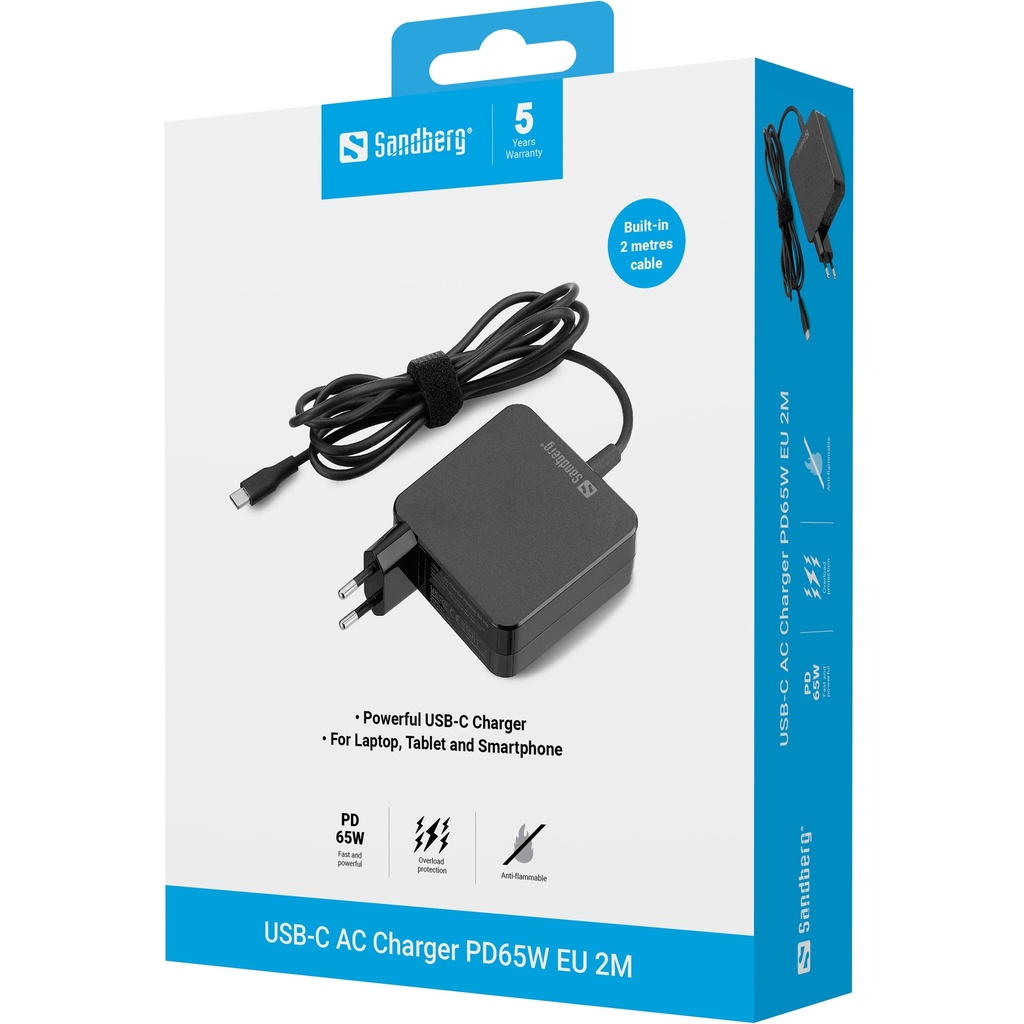 Sandberg USB-C AC Charger PD65W EU 2M – productfoto