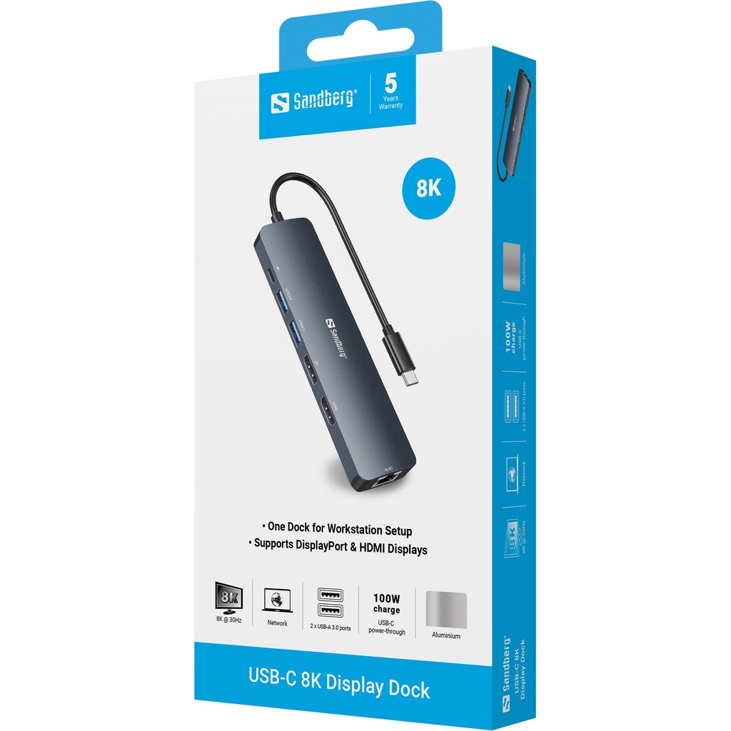 Sandberg USB-C 8K Display Dock – productfoto