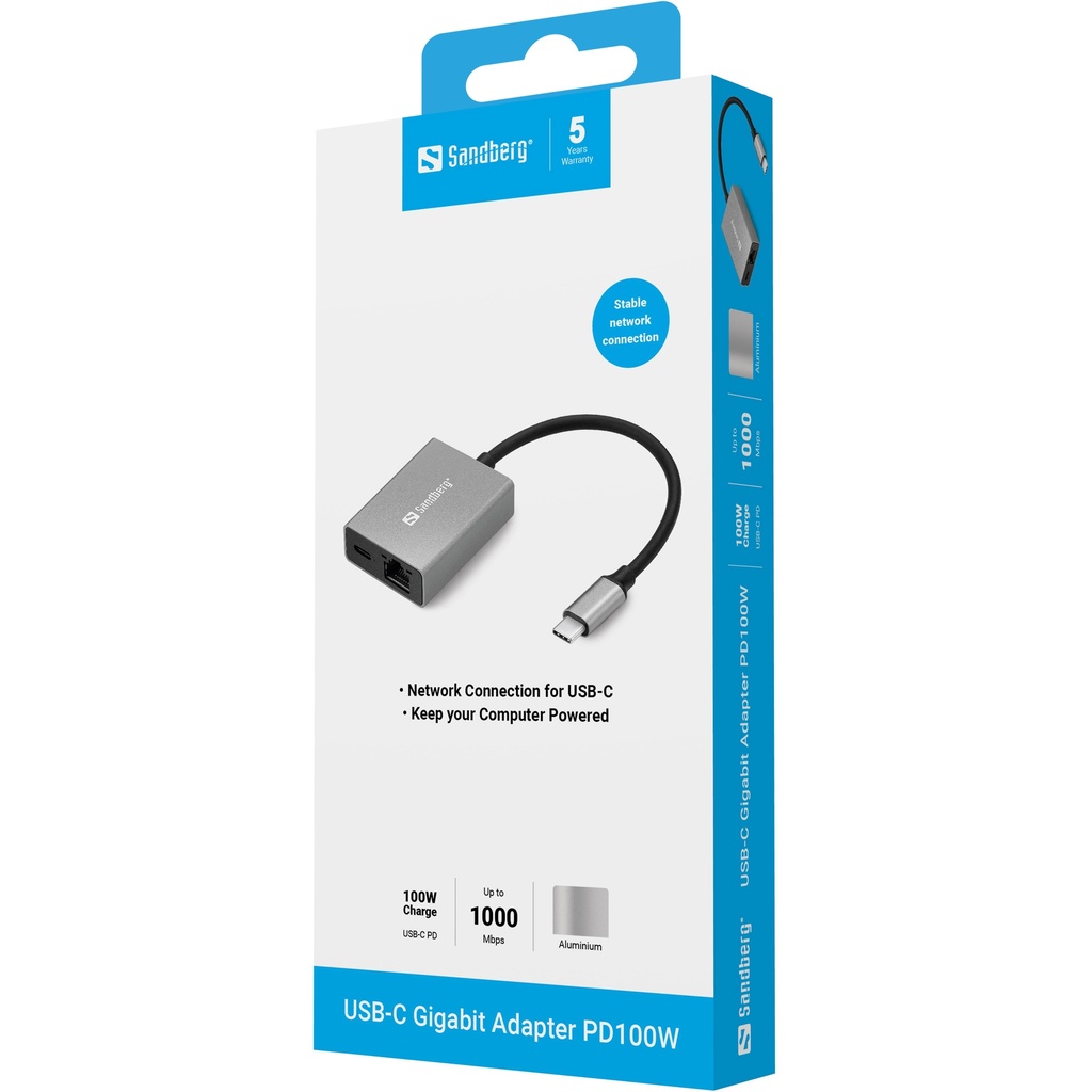 Sandberg USB-C Gigabit Adapter PD100W – productfoto