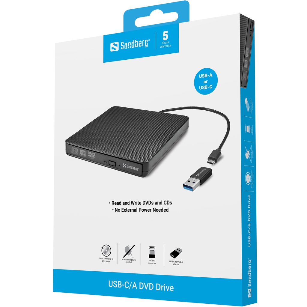 Sandberg USB-C/A DVD Drive – productfoto