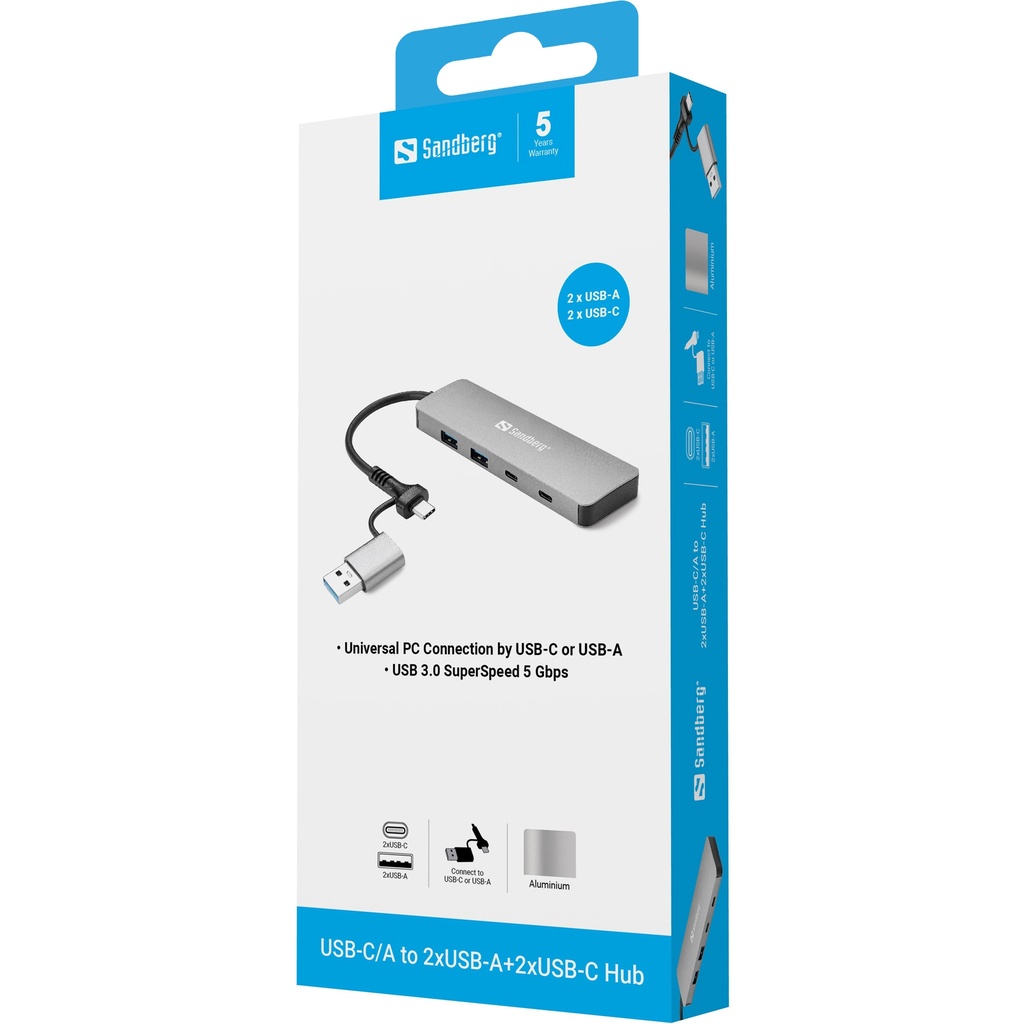 Sandberg USB-C/A to 2xUSB-A+2xUSB-C Hub – productfoto