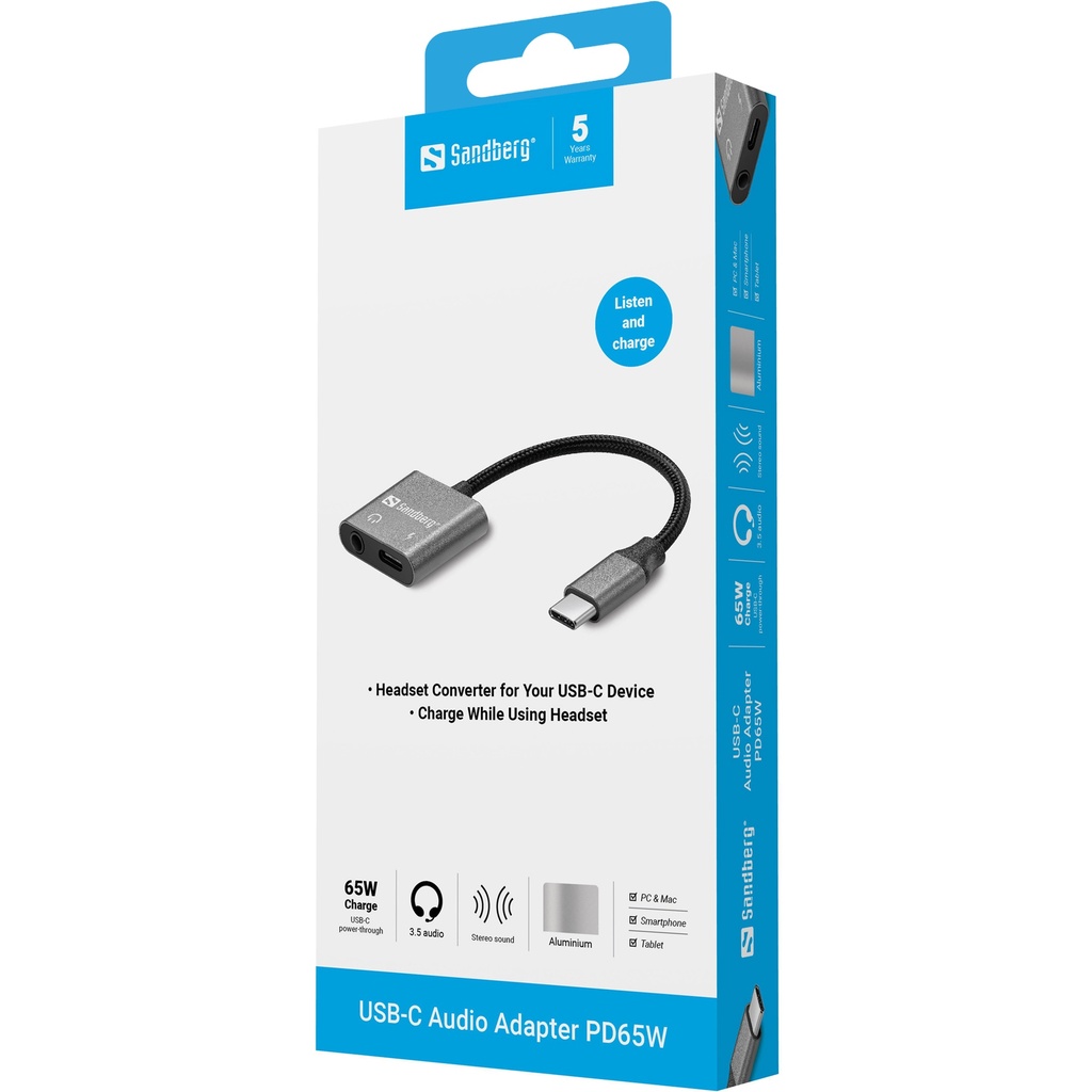 Sandberg USB-C Audio Adapter PD65W – productfoto