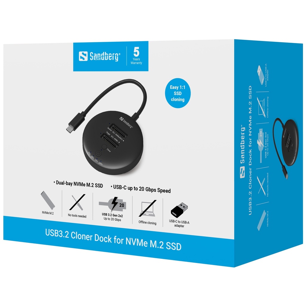 Sandberg USB3.2 Cloner Dock for NVMe M.2 SSD – productfoto
