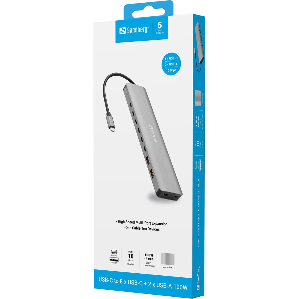 Sandberg USB-C to 8 x USB-C + 2xUSB-A 100W – productfoto