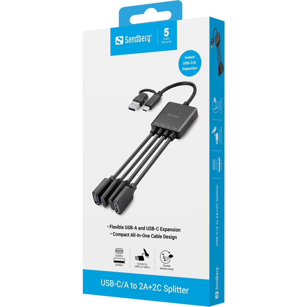 Sandberg USB-C/A to 2A+2C Splitter – productfoto