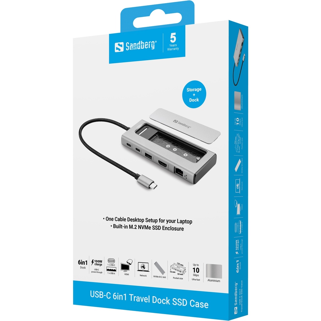 Sandberg USB-C 6in1 Travel Dock SSD Case – productfoto