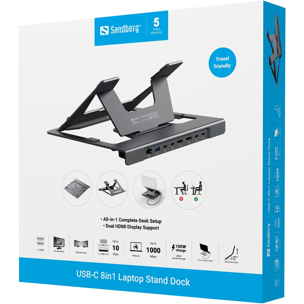 Sandberg USB-C 8in1 Laptop Stand Dock – productfoto