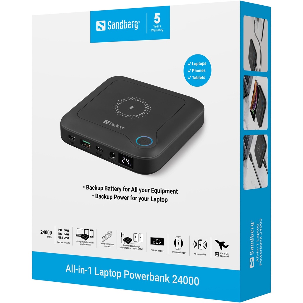 Sandberg All-in1 Laptop Powerbank 24000 – productfoto