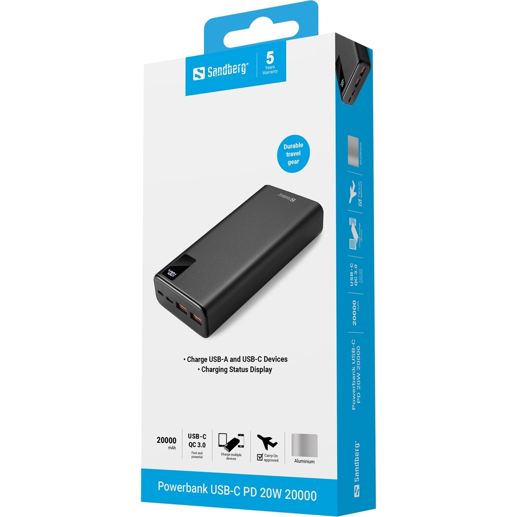 Sandberg Powerbank USB-C PD 20W 20000 – productfoto