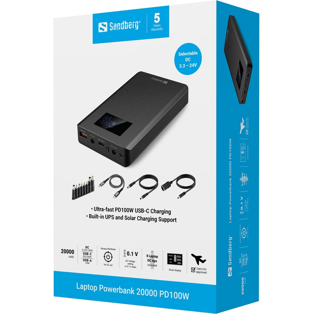 Sandberg Laptop Powerbank 20000 PD100W – productfoto