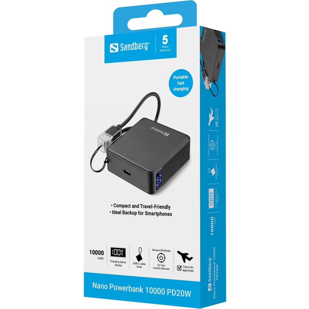 Sandberg Nano Powerbank 10000 PD20W – productfoto