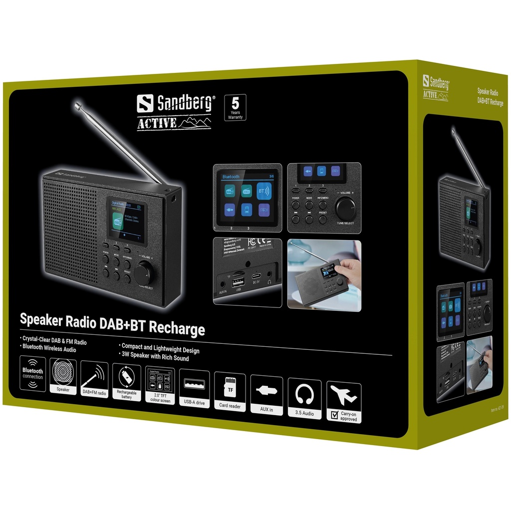 Sandberg Speaker Radio DAB+BT Recharge – productfoto