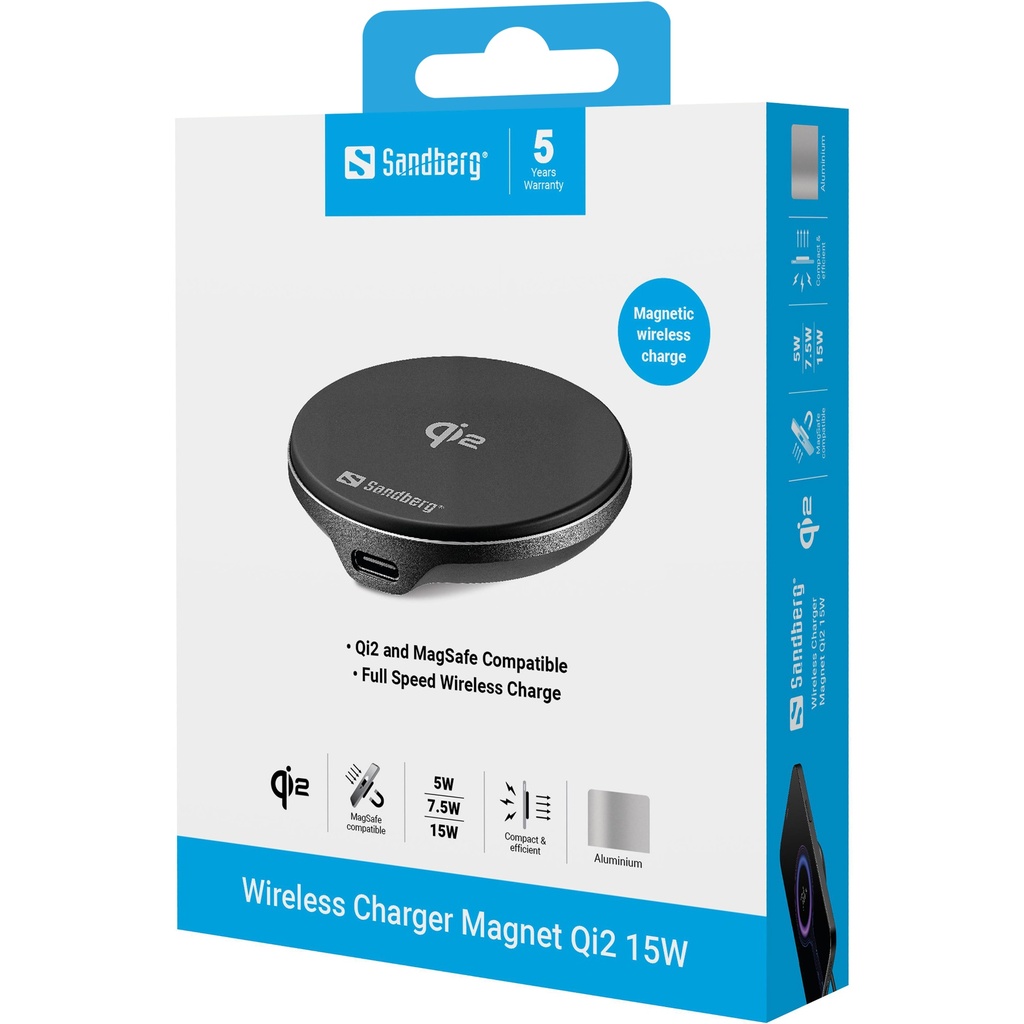 Sandberg Wireless Charger Magnet Qi2 15W – productfoto