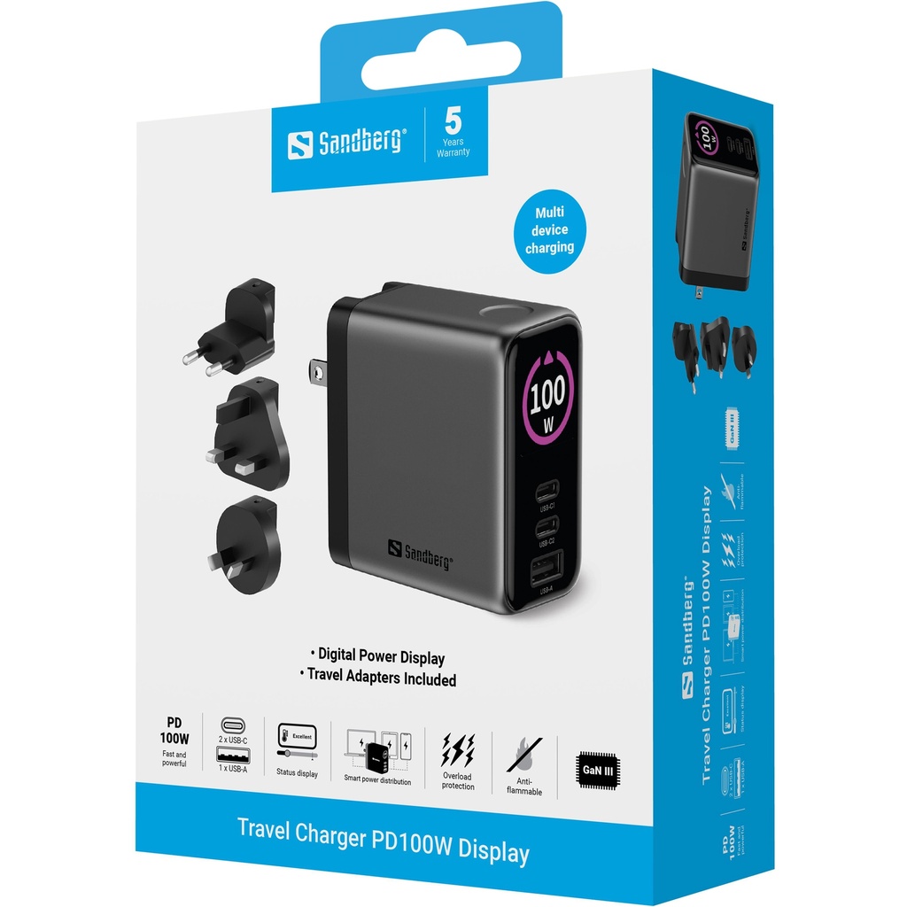 Sandberg Travel Charger PD100W Display – productfoto
