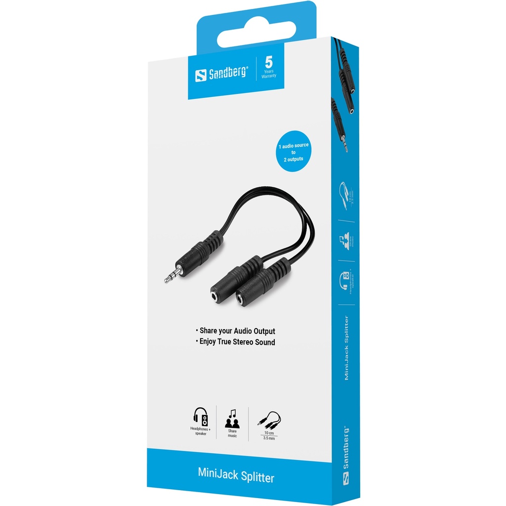 Sandberg MiniJack Splitter 1->2 – productfoto