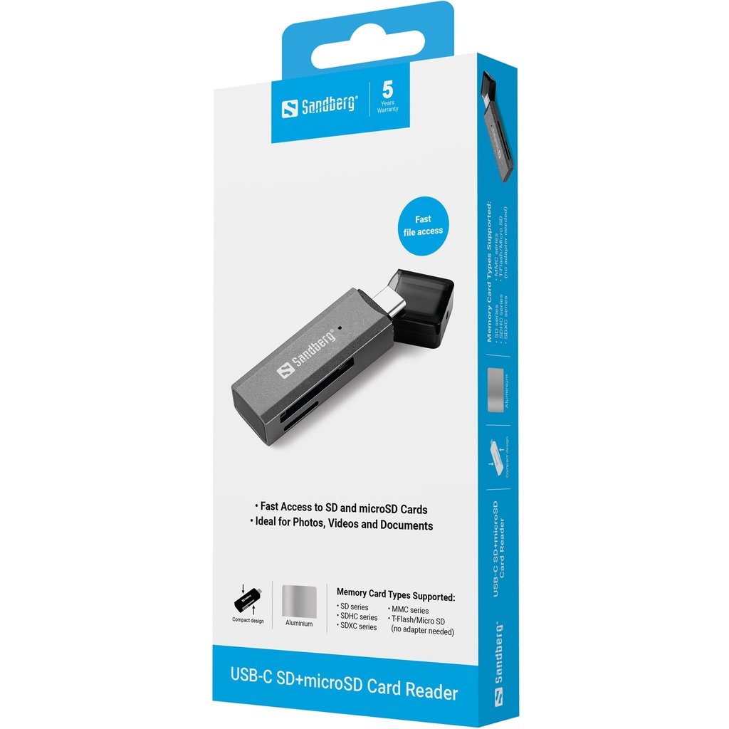 Sandberg USB-C SD+microSD Card Reader – productfoto