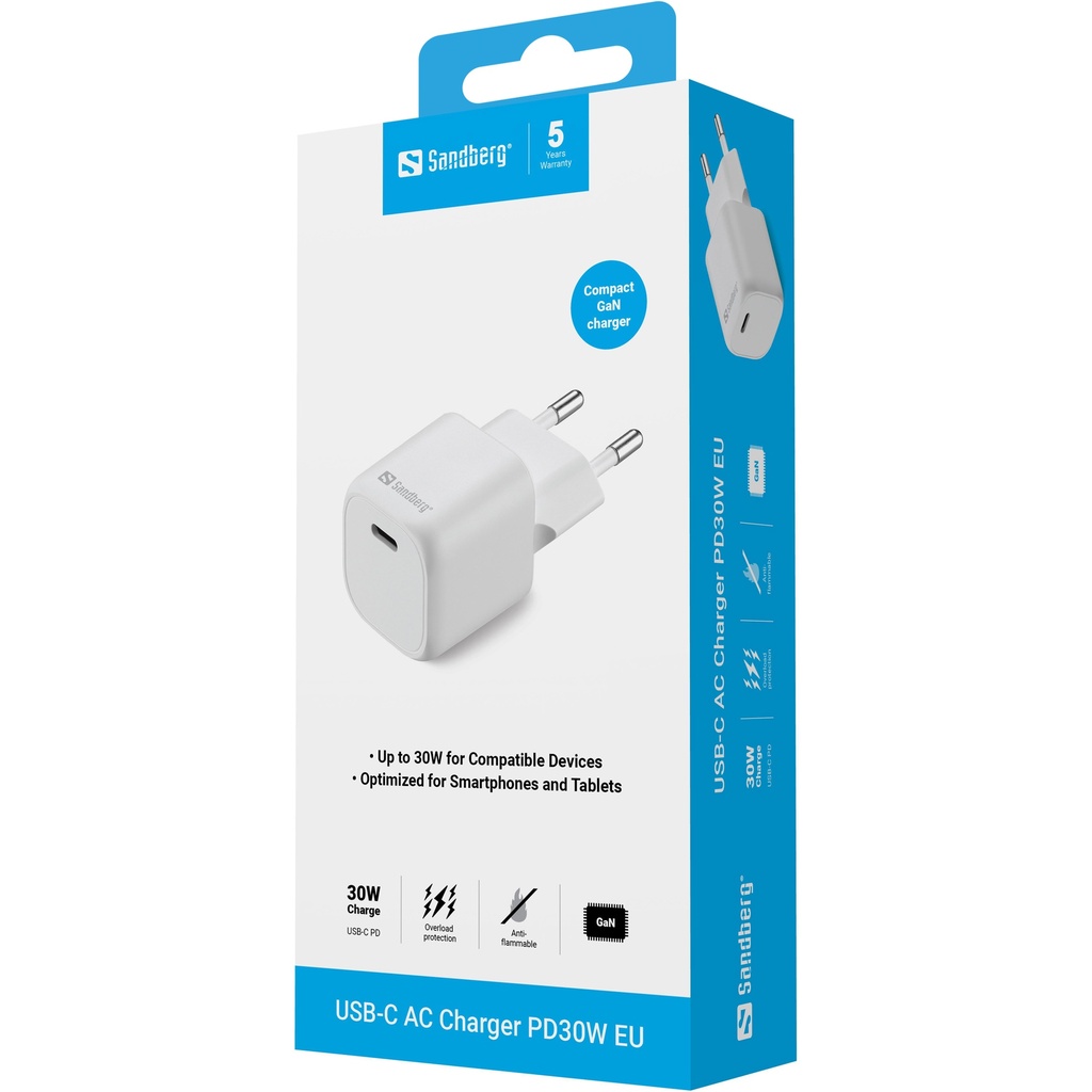 Sandberg USB-C AC Charger PD30W EU – productfoto