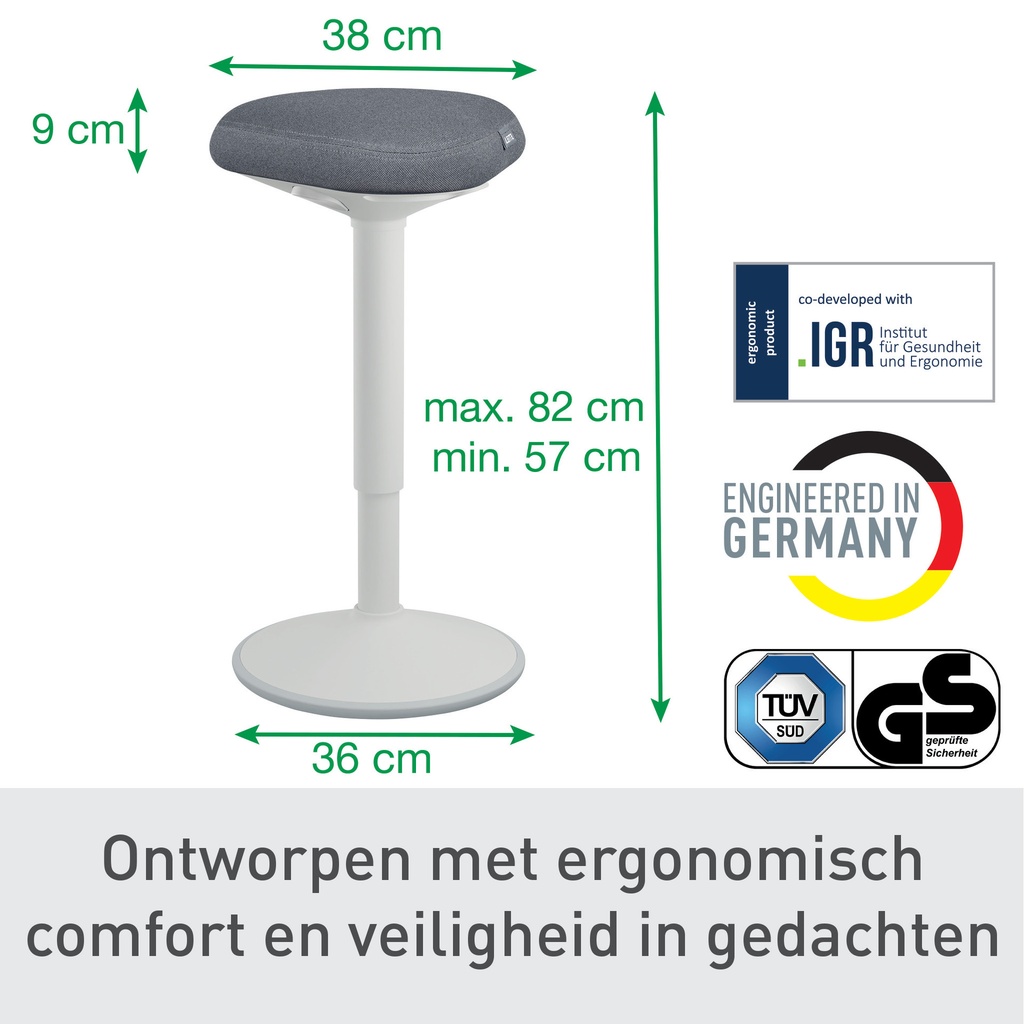 Actieve zit-sta kruk Leitz Ergo met gasveer 57-82 cm grijs — afbeelding 6
