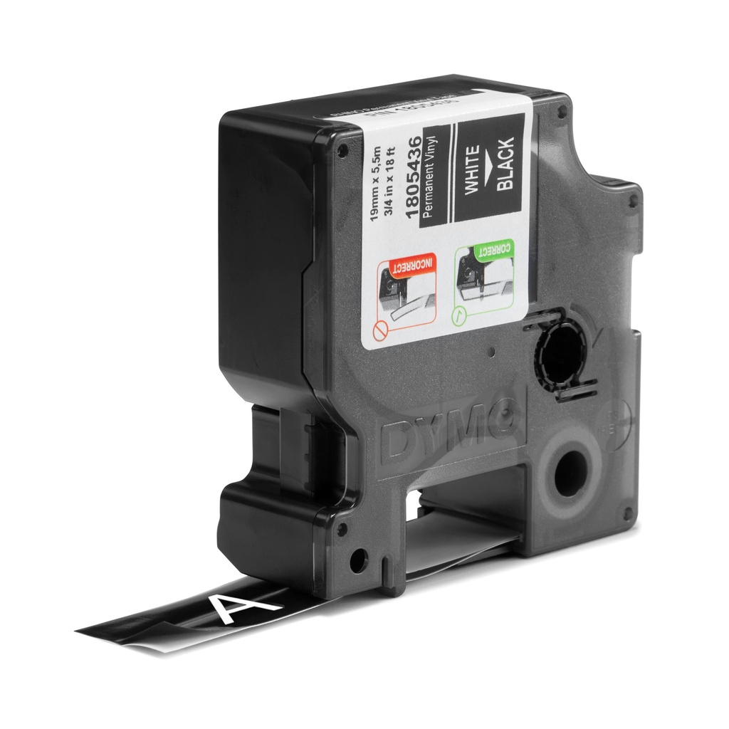Labeltape Dymo Rhino industrieel vinyl 19mm wit op zwart — afbeelding 2
