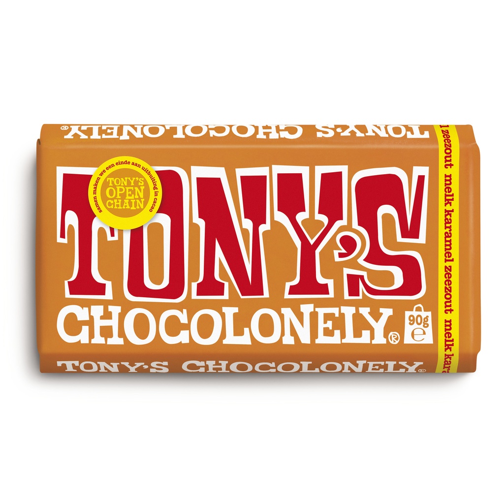 Chocolade Tony's Chocolonely melk karamel zeezout reep 90 gram — afbeelding 2