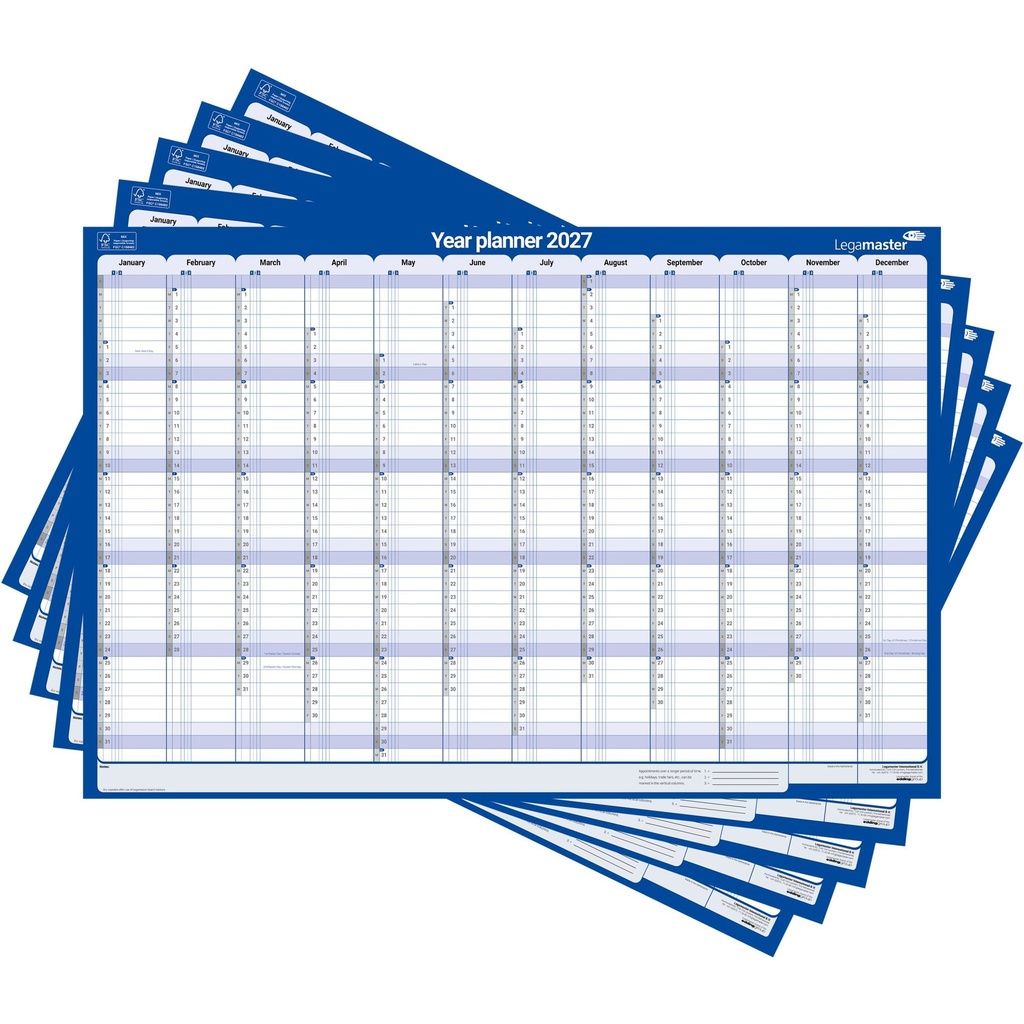 Jaarplanner 2027 Legamaster 1 persoon 90x60cm horizontaal gelamineerd Engelstalig — afbeelding 2