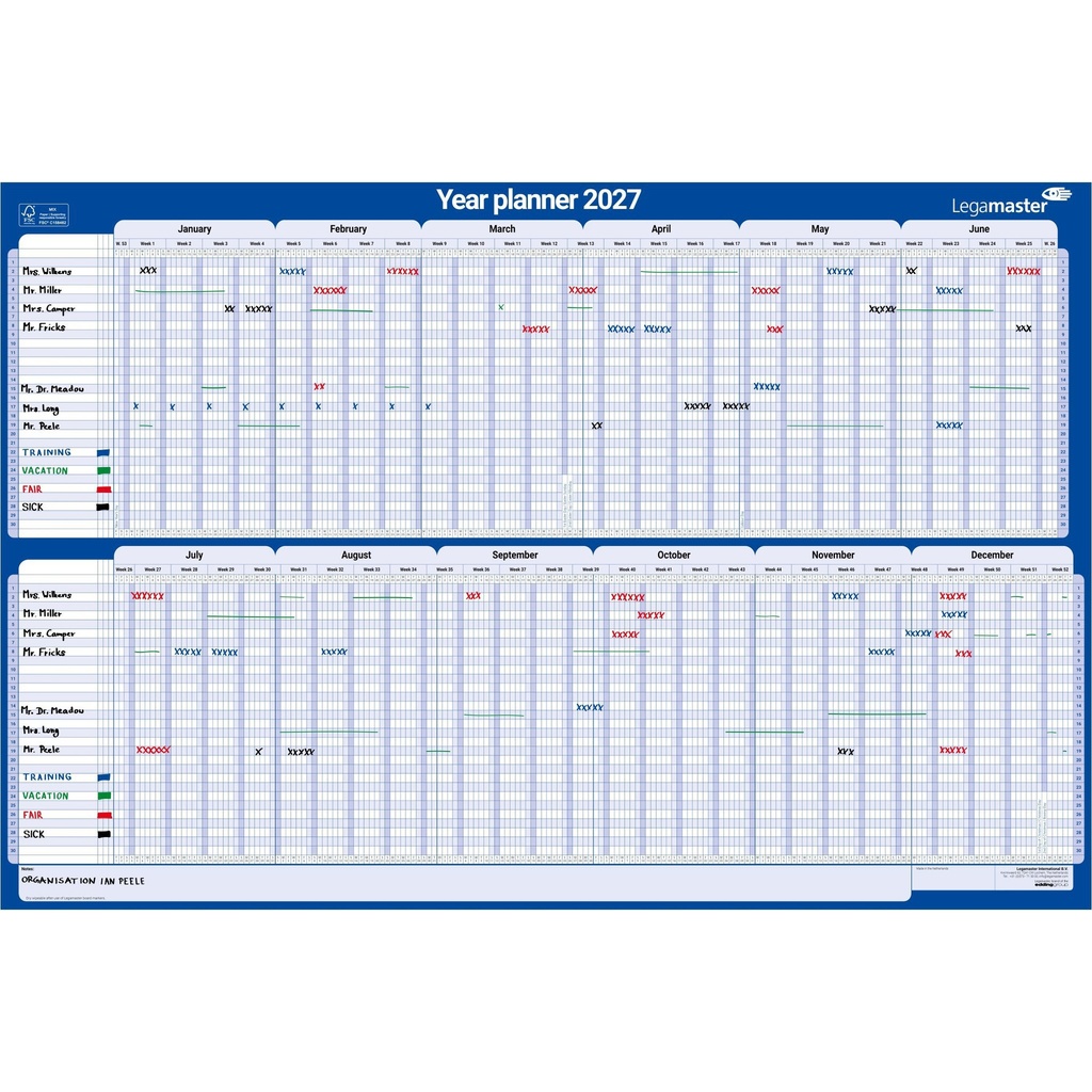Projectplanner 2027 Legamaster 90x60cm horizontaal gelamineerd Engelstalig — afbeelding 3