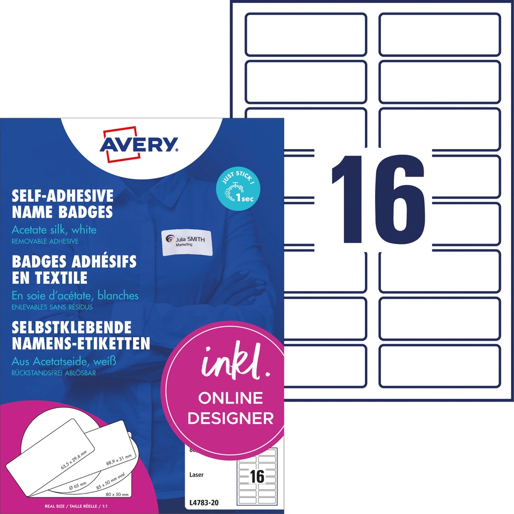 Naambadge etiket Avery L4783-20 88.9x31mm zelfklevend 320 stuks — afbeelding 2