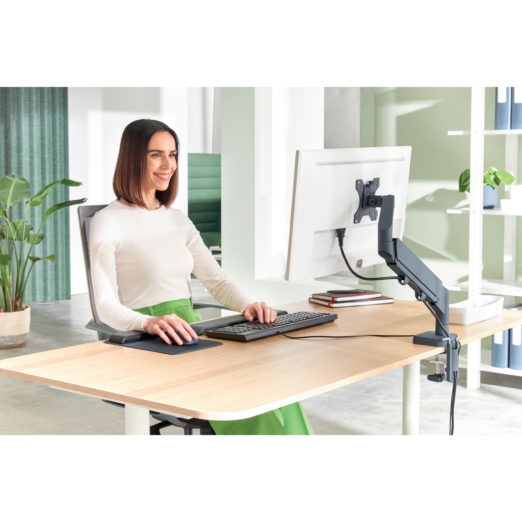 Monitorarm Leitz Ergo ruimtebesparend enkel donkergrijs — afbeelding 9