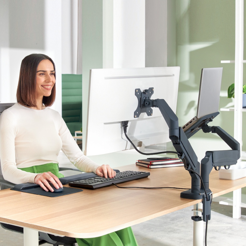 Monitor- en laptoparm Leitz Ergo ruimtebesparend dubbel donkergrijs — afbeelding 7